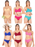 Padded Bra Panty Set With Transparent And Bra Color Strap (Pack Of 6)