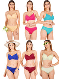 Padded Bra Panty Set With Transparent And Bra Color Strap (Pack Of 6)
