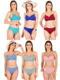 Padded Bra Panty Set With Transparent And Bra Color Strap (Pack Of 6)