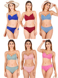 Padded Bra Panty Set With Transparent And Bra Color Strap (Pack Of 6)