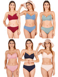 Padded Bra Panty Set With Transparent And Bra Color Strap (Pack Of 6)