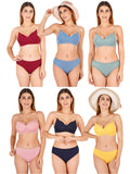 Padded Bra Panty Set With Transparent And Bra Color Strap (Pack Of 6)