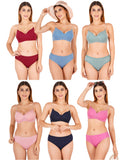 Padded Bra Panty Set With Transparent And Bra Color Strap (Pack Of 6)