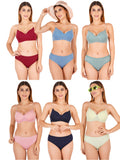 Padded Bra Panty Set With Transparent And Bra Color Strap (Pack Of 6)