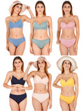 Padded Bra Panty Set With Transparent And Bra Color Strap (Pack Of 6)