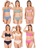 Padded Bra Panty Set With Transparent And Bra Color Strap (Pack Of 6)