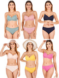 Padded Bra Panty Set With Transparent And Bra Color Strap (Pack Of 6)