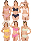 Padded Bra Panty Set With Transparent And Bra Color Strap (Pack Of 6)