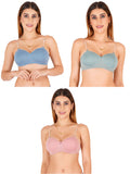 Half Cup Padded Bra With Transparent And Bra Color Strap (Pack Of 3)