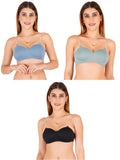 Half Cup Padded Bra With Transparent And Bra Color Strap (Pack Of 3)