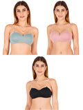 Half Cup Padded Bra With Transparent And Bra Color Strap (Pack Of 3)