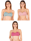 Half Cup Padded Bra With Transparent And Bra Color Strap (Pack Of 3)