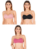 Half Cup Padded Bra With Transparent And Bra Color Strap (Pack Of 3)