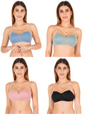 Half Cup Padded Bra With Transparent And Bra Color Strap (Pack Of 4)