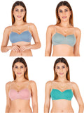 Half Cup Padded Bra With Transparent And Bra Color Strap (Pack Of 4)
