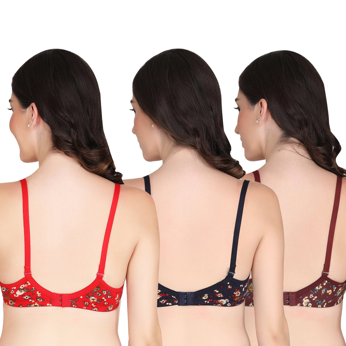 Liigne Dark Base Flower Printed Everyday Padded Bra (Pack of 3) - Liigne