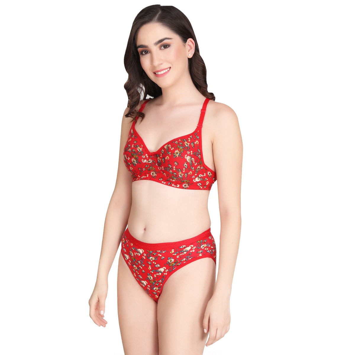 Liigne Dark Base Flower Printed Everyday Padded Bra Panty Set - Liigne