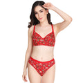 Liigne Dark Base Flower Printed Everyday Padded Bra Panty Set - Liigne