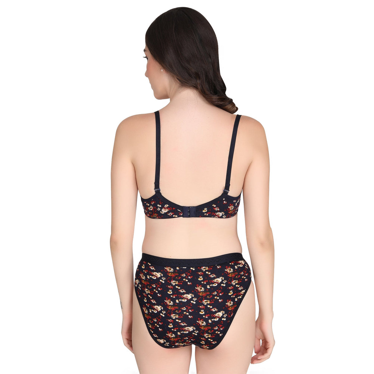 Liigne Dark Base Flower Printed Everyday Padded Bra Panty Set - Liigne