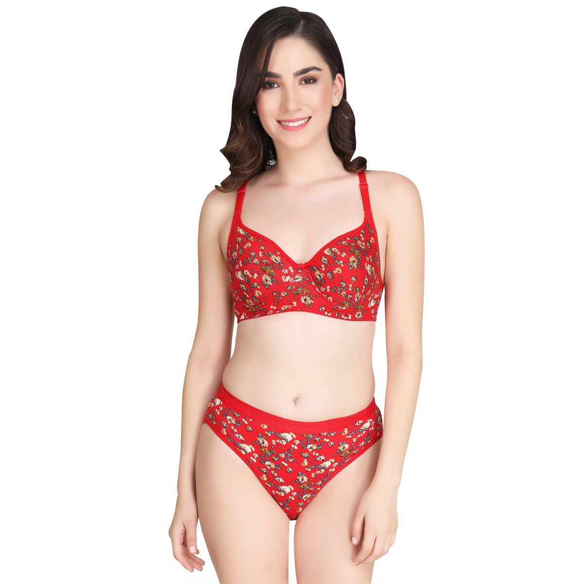 Liigne Dark Base Flower Printed Everyday Padded Bra Panty Set - Liigne