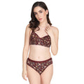 Liigne Dark Base Flower Printed Everyday Padded Bra Panty Set - Liigne