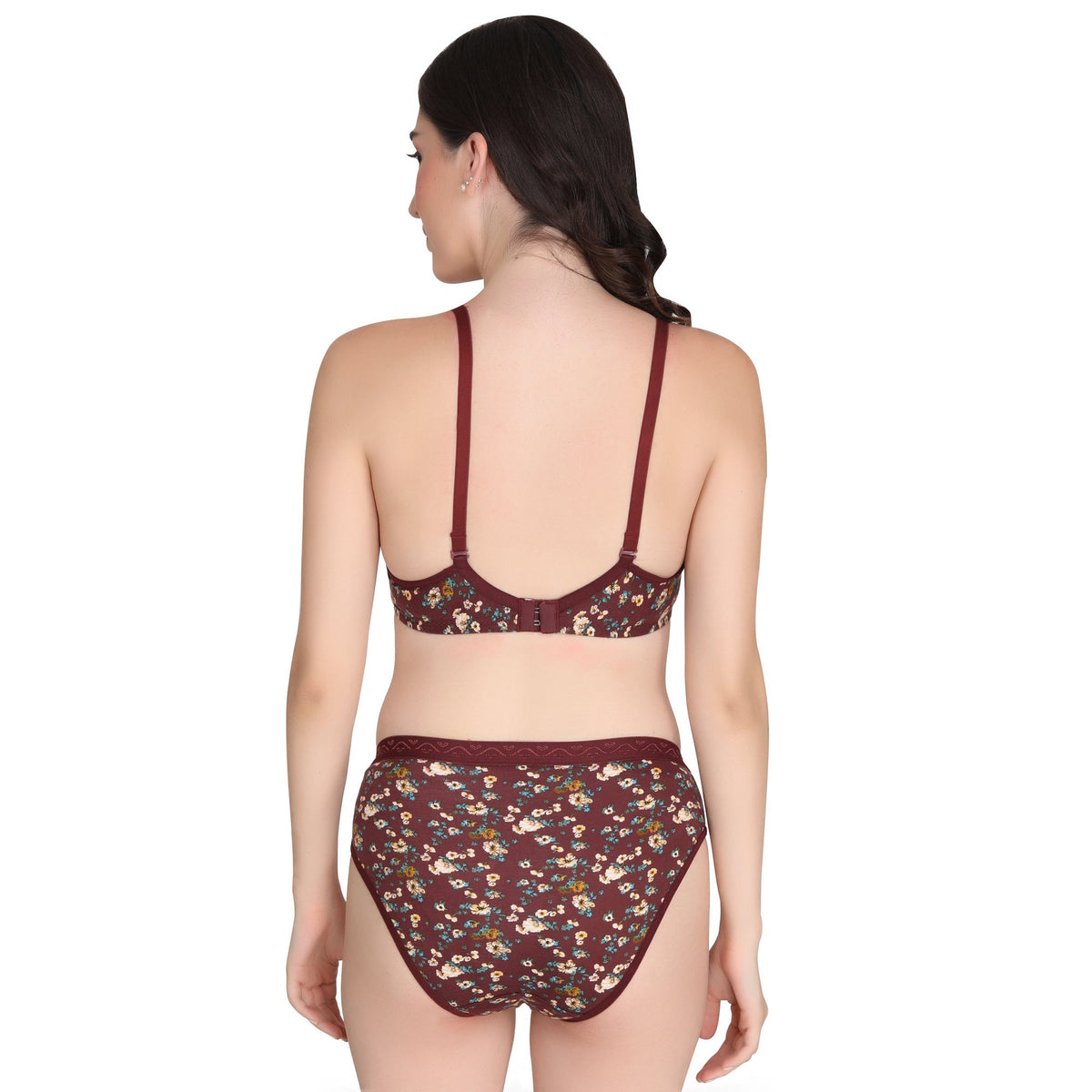 Liigne Dark Base Flower Printed Everyday Padded Bra Panty Set - Liigne