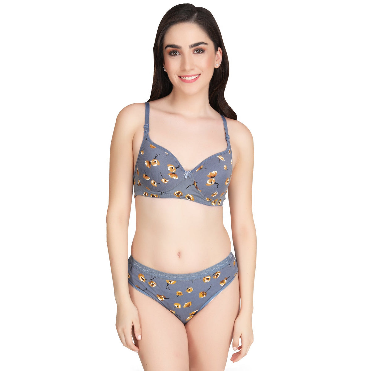 Liigne Flower Printed Everyday Padded Bra Panty Set - Liigne