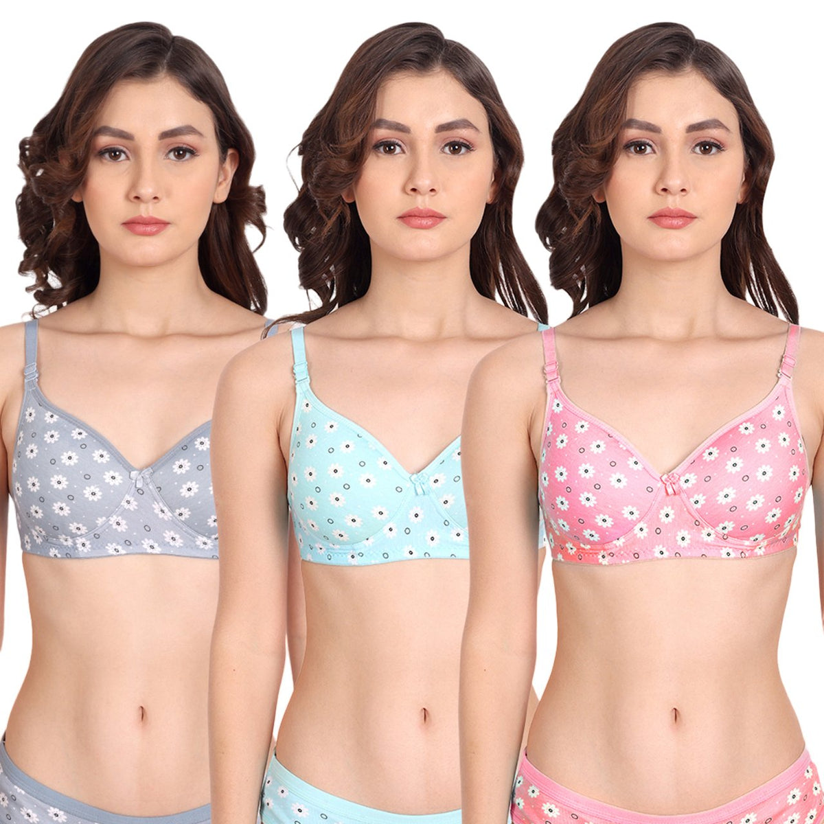 Liigne Flower Printed Women Everyday Padded Bra (Pack Of 3) - Liigne