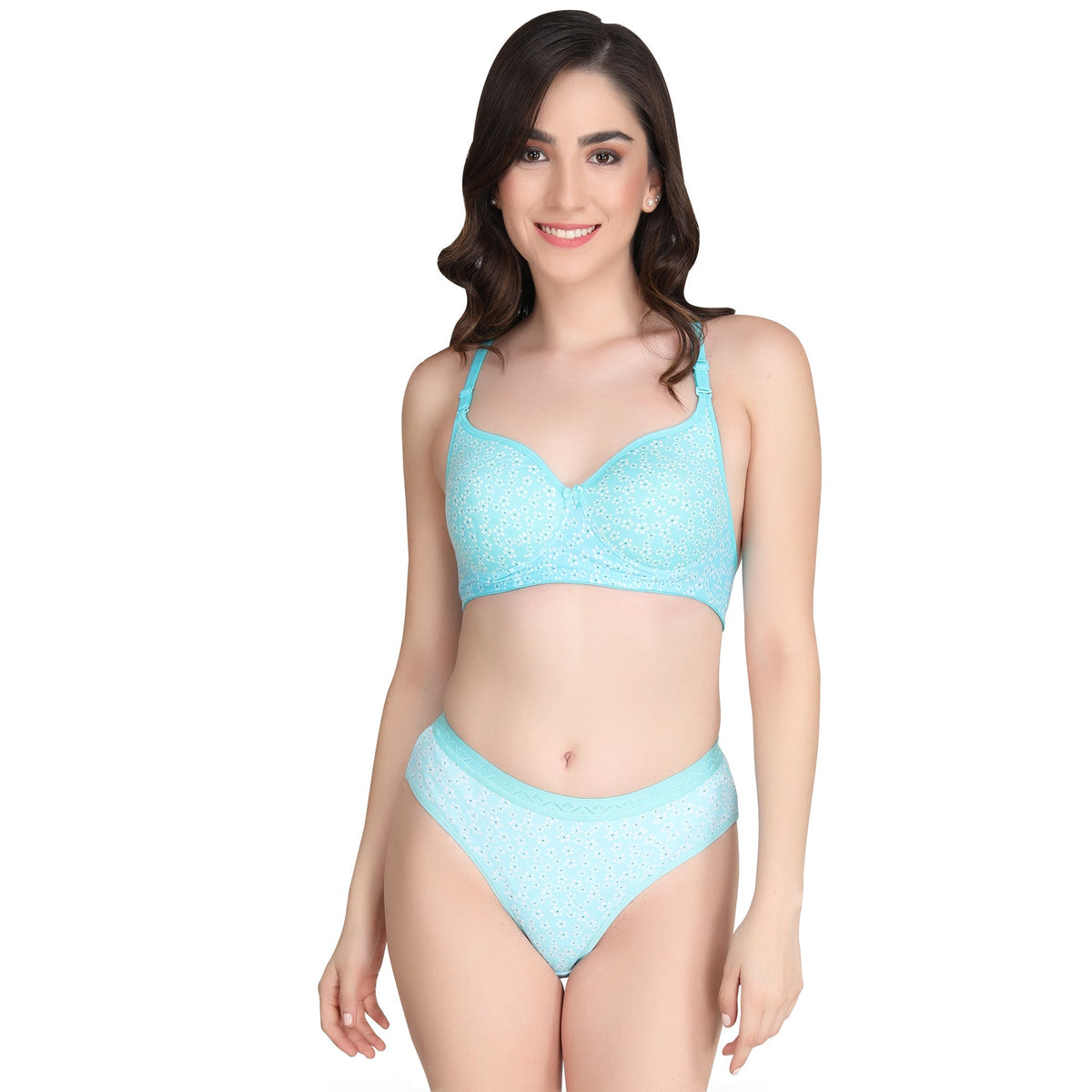 Liigne Small Flower Printed Everyday Bra Panty Set - Liigne